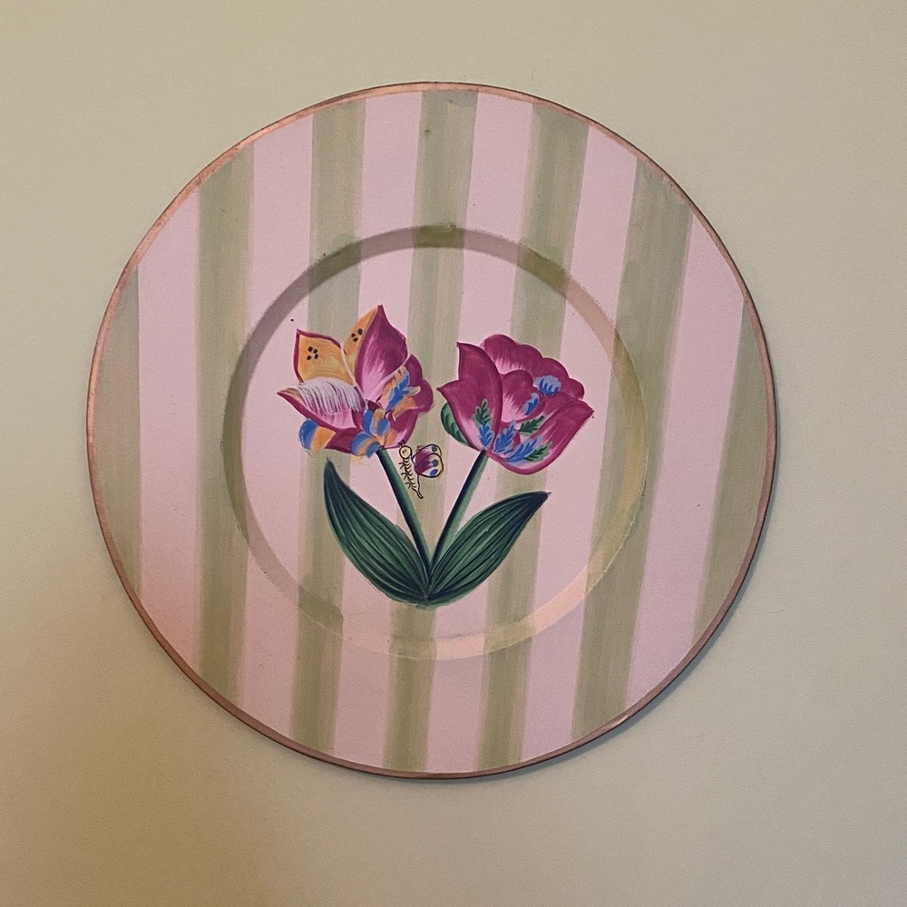 Floral Striped Decorative Metal Plate